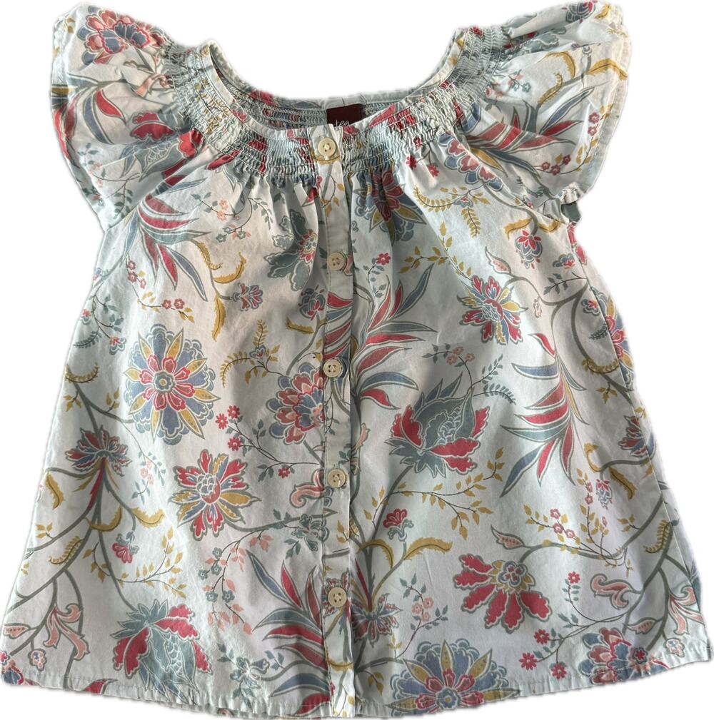 Tea Collection Floral Flutter Sleeve Cotton Top Girls Size 4